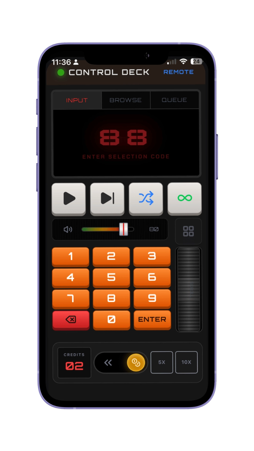 Flow Station remote control deck on a phone